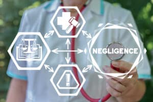 A doctor standing behind a graphic explaining medical negligence
